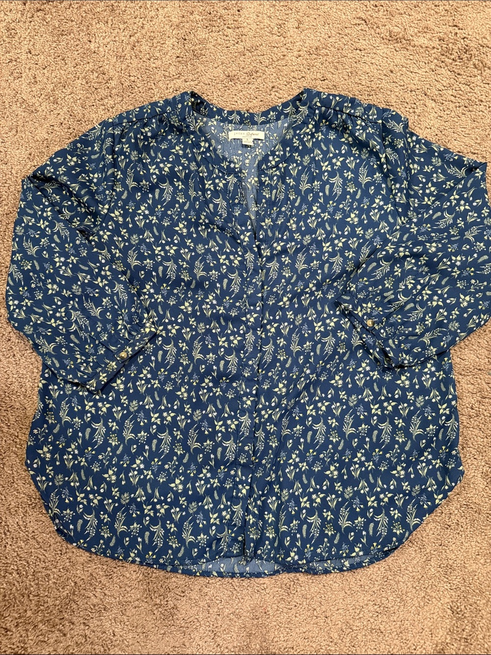 Floral Print Navy Button-Down Blouse